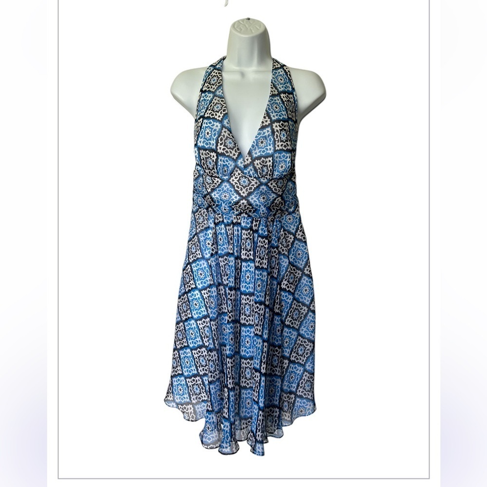 Milly silk halter dress blue floral backless excellent Size 8 - Picture 9 of 10